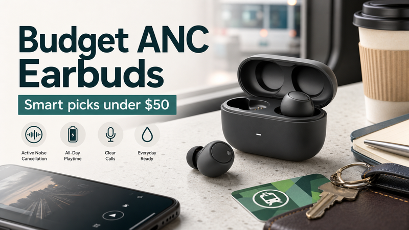 Budget ANC earbuds buying guide cover for under $50 wireless earbuds