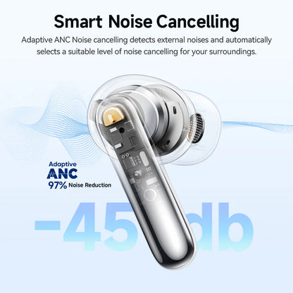 QCY MeloBuds N50 Wireless Earbuds, 45dB Hybrid ANC, 28H Playtime